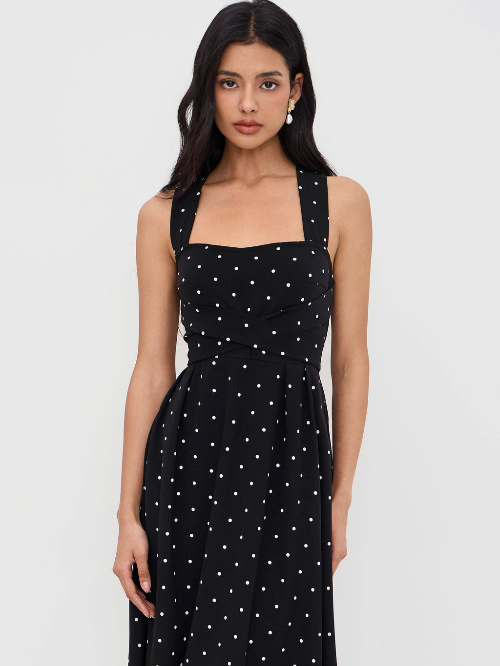 Square Neck Polka Dot Ruffle Criss Cross Dress | D56 - view 7