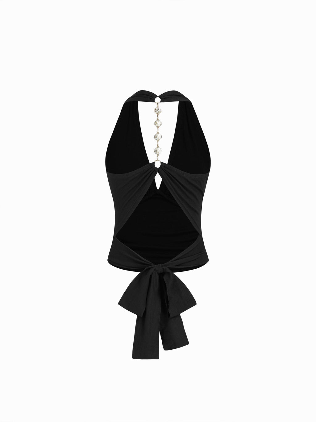 Halter V-neck Ruched Rhinestone Cut Out Tie Back Top | HT67 - view 6