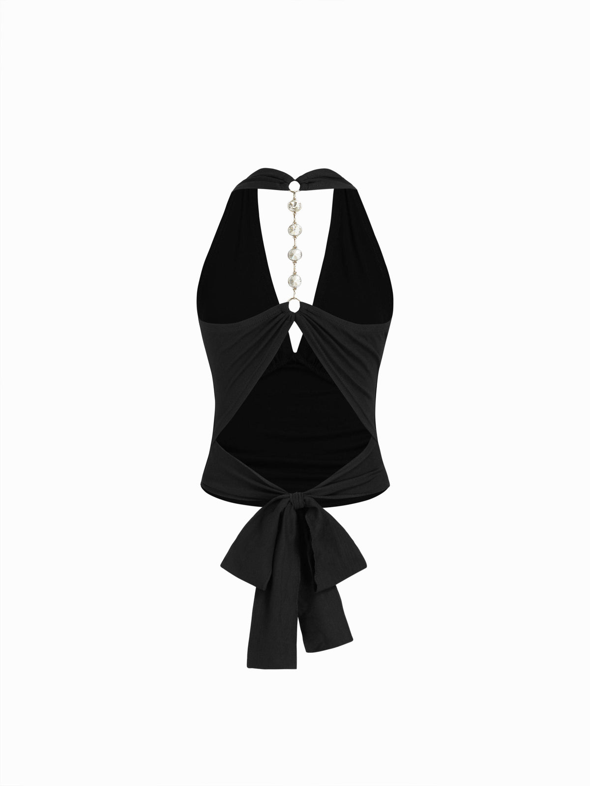 Halter V-neck Ruched Rhinestone Cut Out Tie Back Top | HT67 - view 6