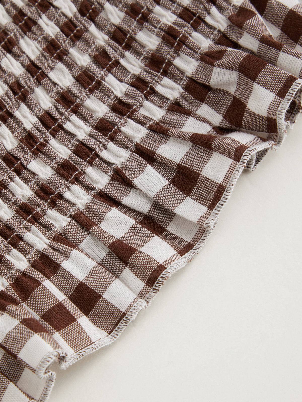100% Cotton Boat Neck Gingham Shirred Lettuce Trim Knotted Tank Top | TT98 - view 5