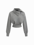 Asymmetrical Neck Long Sleeve Cinched Waist Sweatshirt | SS90 - view 11