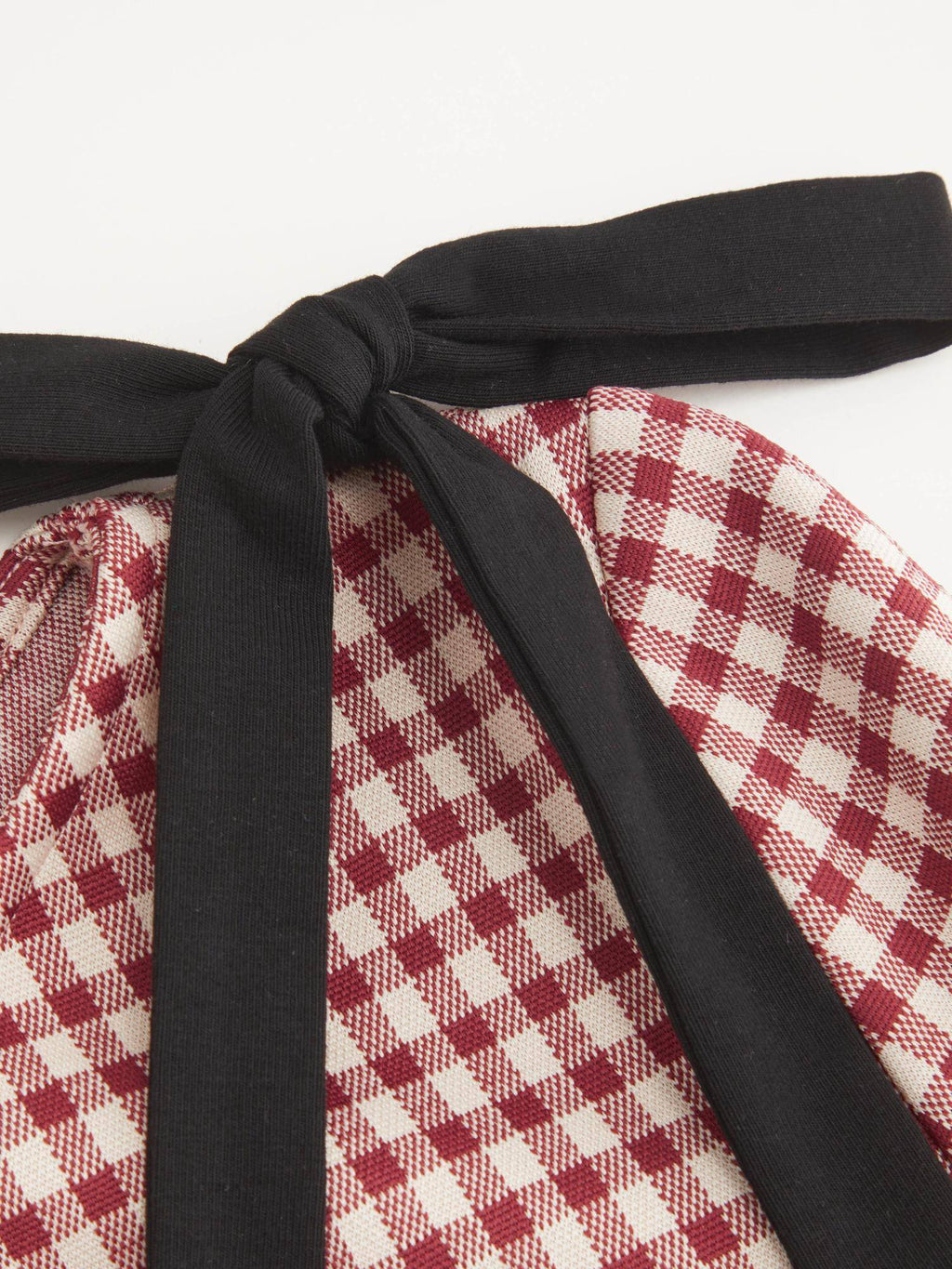 Cotton Blend Boat Neck Gingham Bowknot Ruched Dress | D56 - view 2