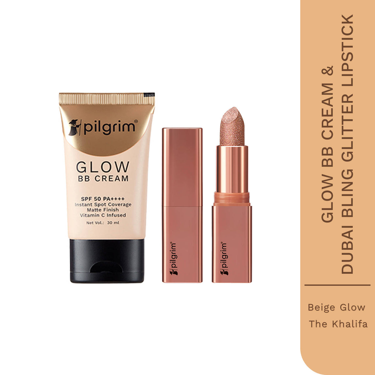 Makeup Duo Dubai Bling Khalifa Glitter Lipstick & Beige Glow BB Cream SPF 50 PA++++ | L12 - view 1