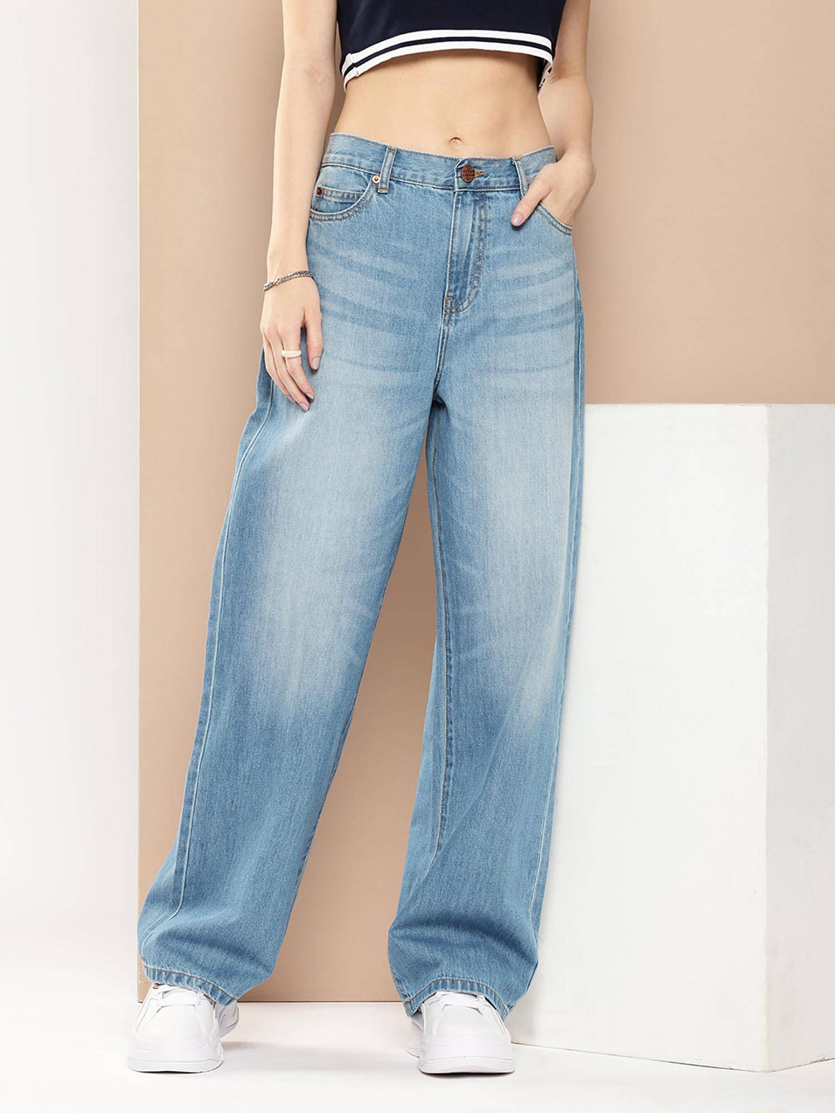 Women Blue Denim Relaxed Baggy Fit Jeans Pant | BG78 - view 1