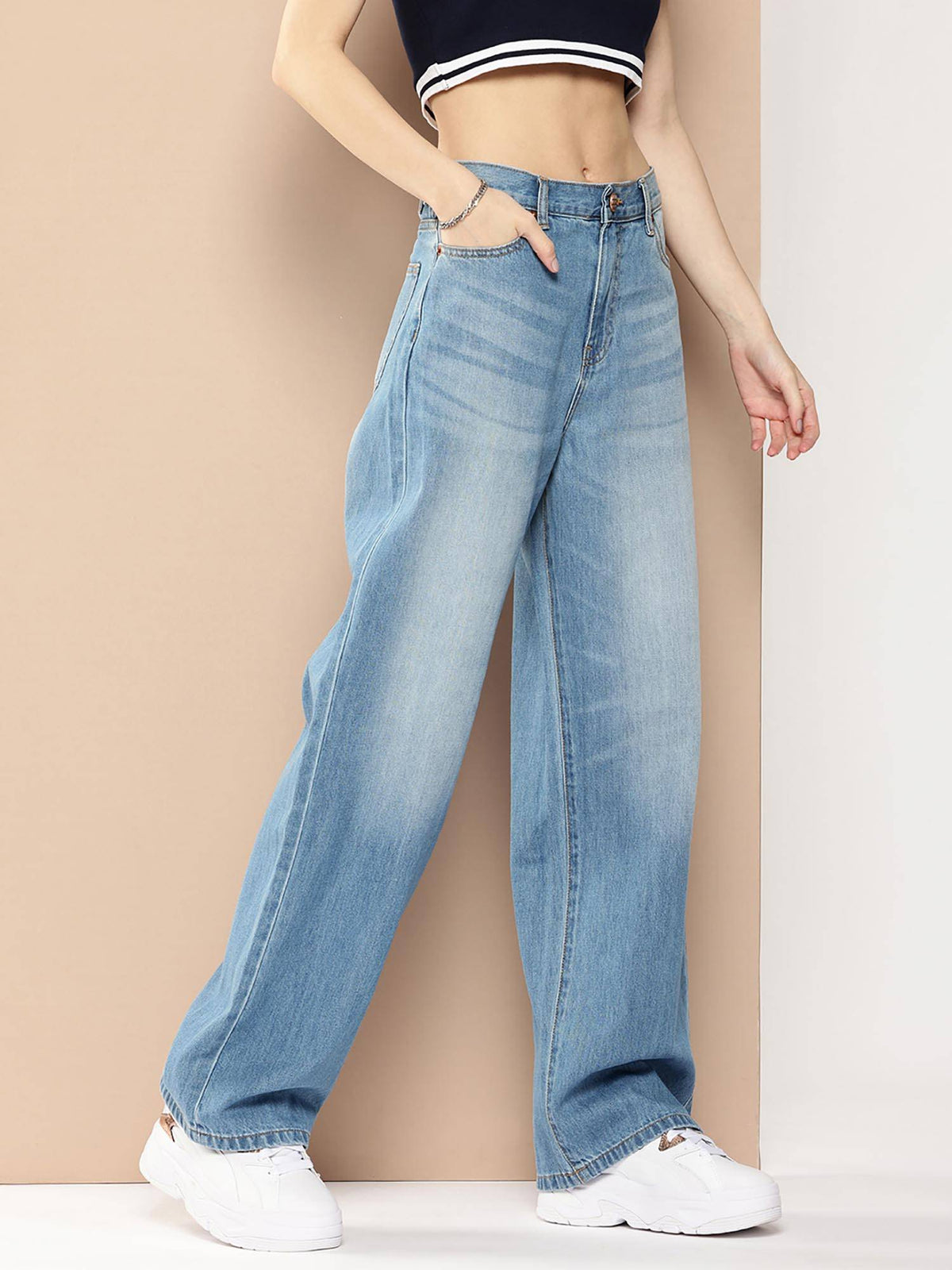 Women Blue Denim Relaxed Baggy Fit Jeans Pant | BG78 - view 2