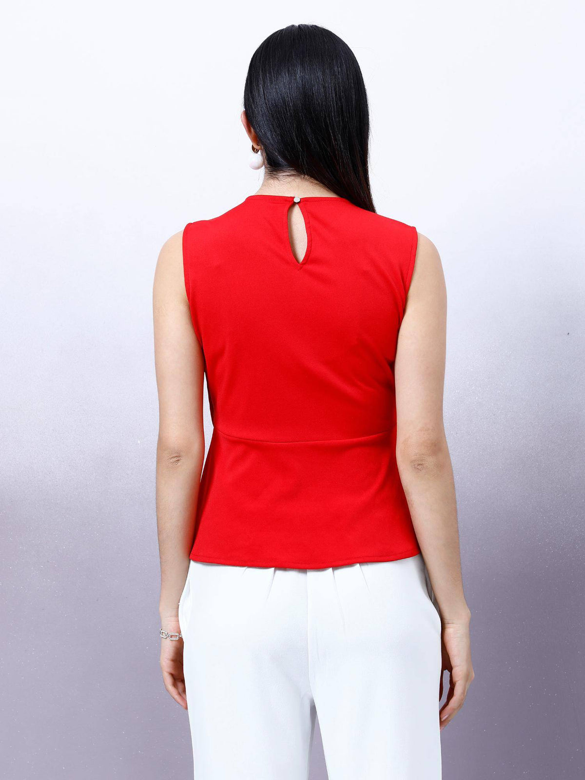 Women Red Solid Draped Peplum Top | pt51 - view 2