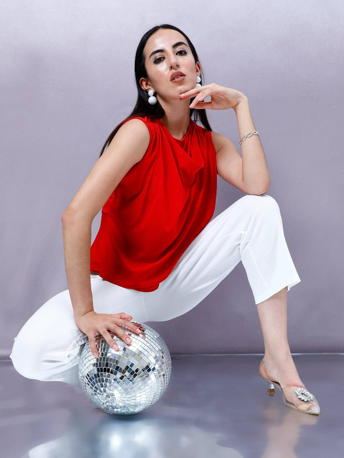 Women Red Solid Draped Peplum Top | pt51 - view 3