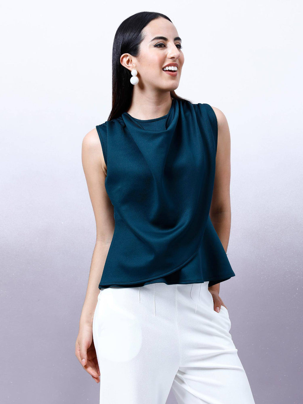 Women Red Solid Draped Peplum Top | pt51 - view 7