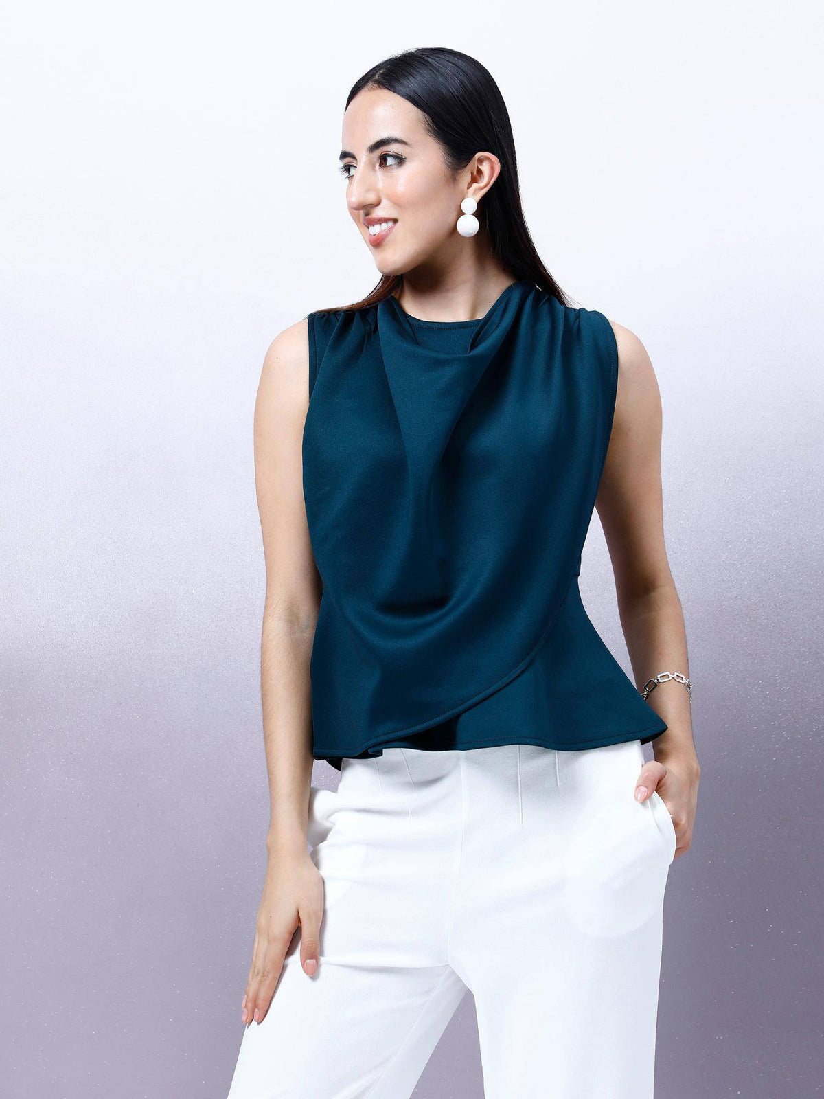 Women Red Solid Draped Peplum Top | pt51 - view 12