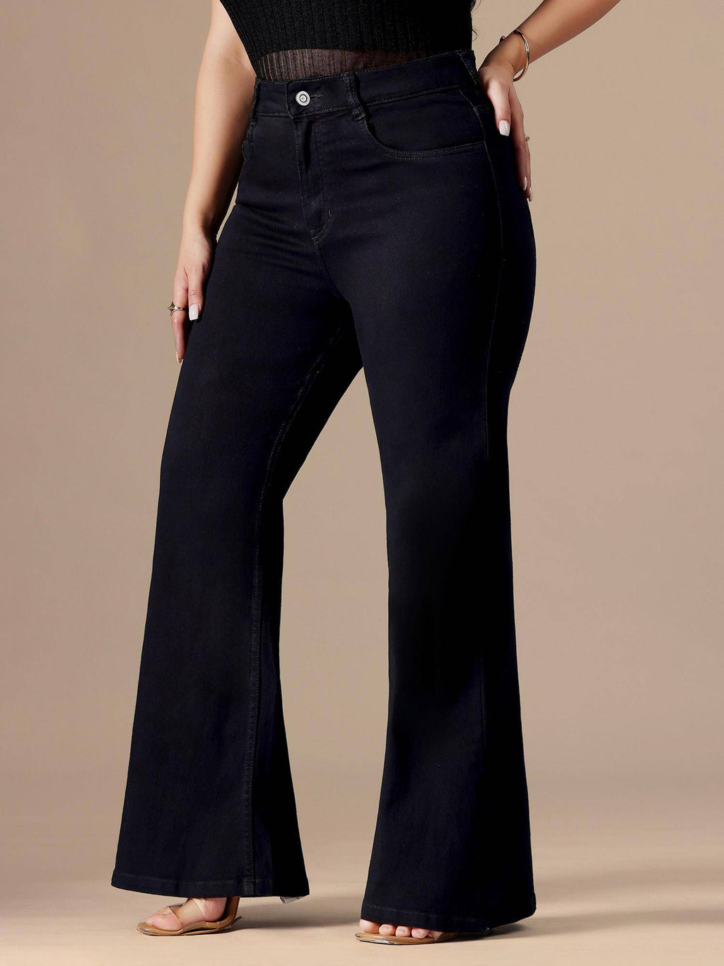 A+ Curve Collection Plus Size Womens Black Bootcut Denim Jeans | BT10 - view 3