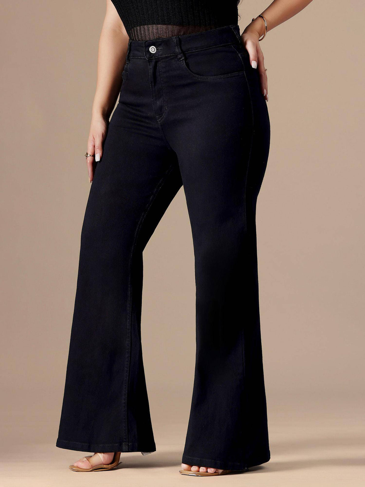 A+ Curve Collection Plus Size Womens Black Bootcut Denim Jeans | BT10 - view 3