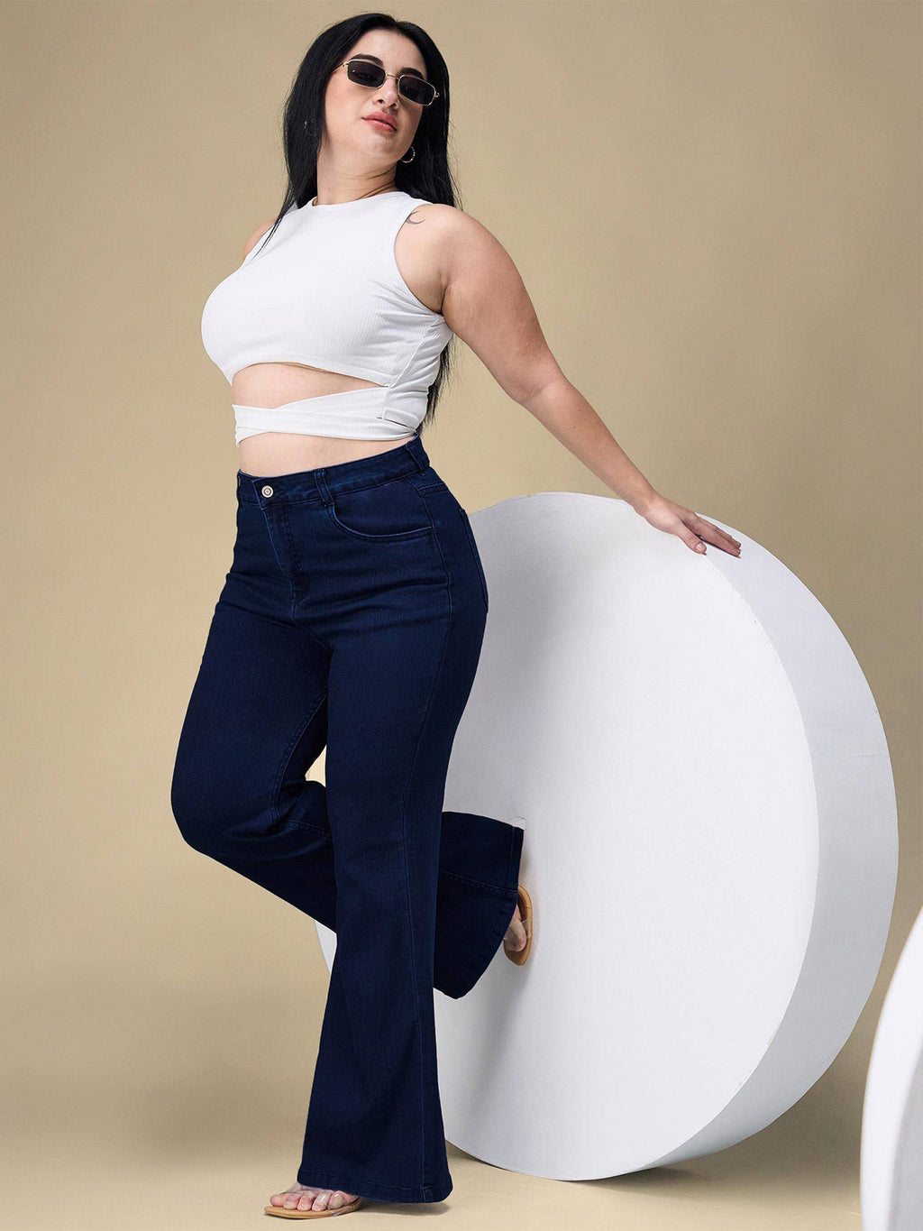 A+ Curve Collection Plus Size Womens Navy Blue Bootcut Denim Jeans | BT10 - view 2