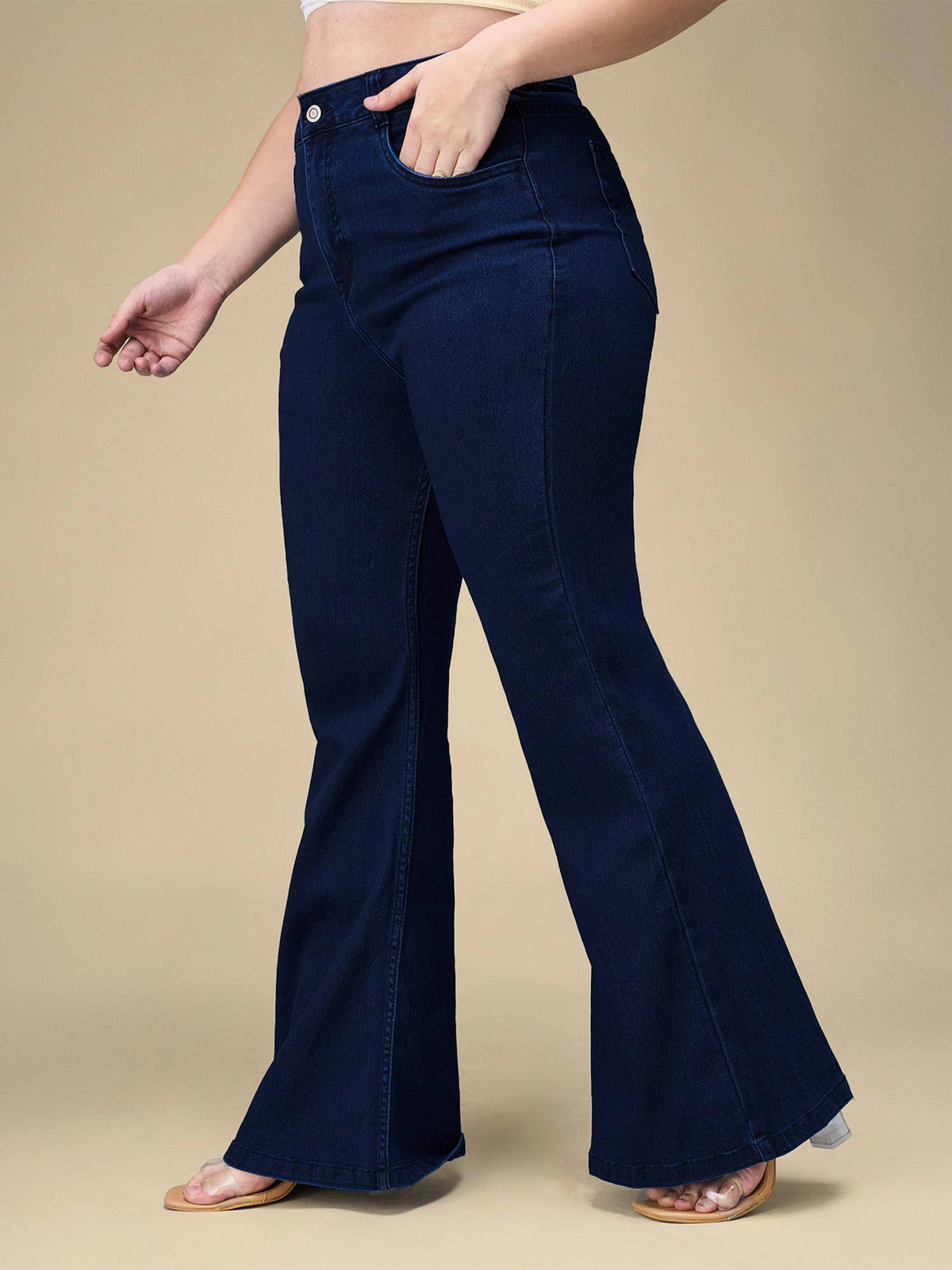A+ Curve Collection Plus Size Womens Navy Blue Bootcut Denim Jeans | BT10 - view 3