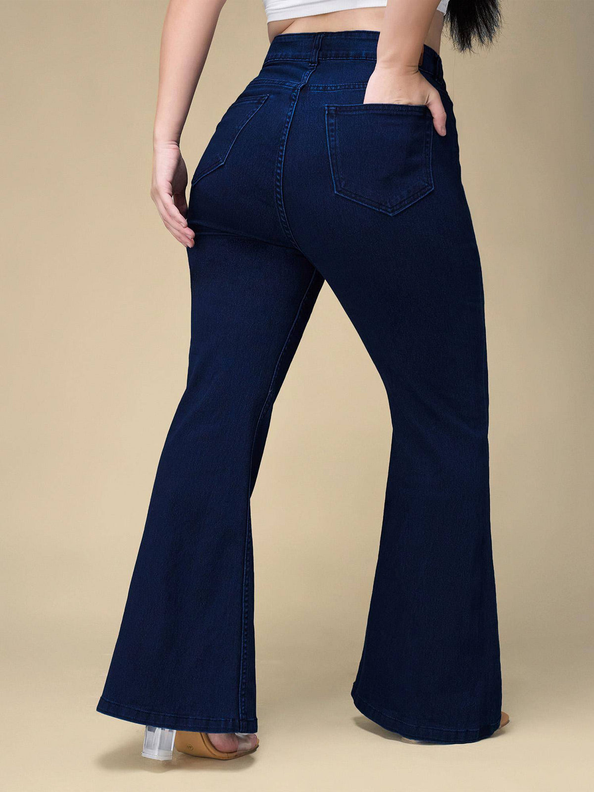A+ Curve Collection Plus Size Womens Navy Blue Bootcut Denim Jeans | BT10 - view 5