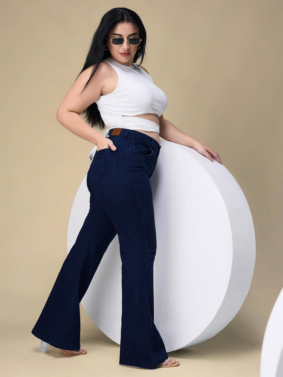 A+ Curve Collection Plus Size Womens Navy Blue Bootcut Denim Jeans | BT10 - view 6
