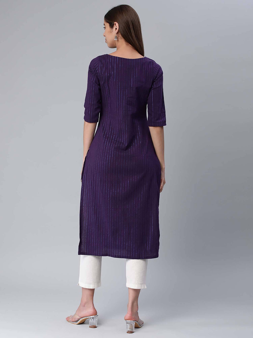 Purple Stripes Regular Kurta | FY93 - view 14
