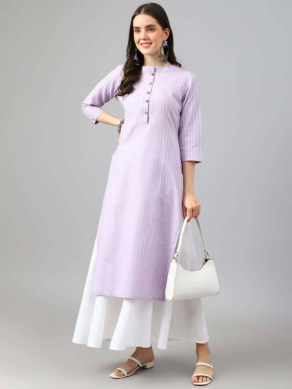 Purple Stripes Regular Kurta | FY93 - view 4