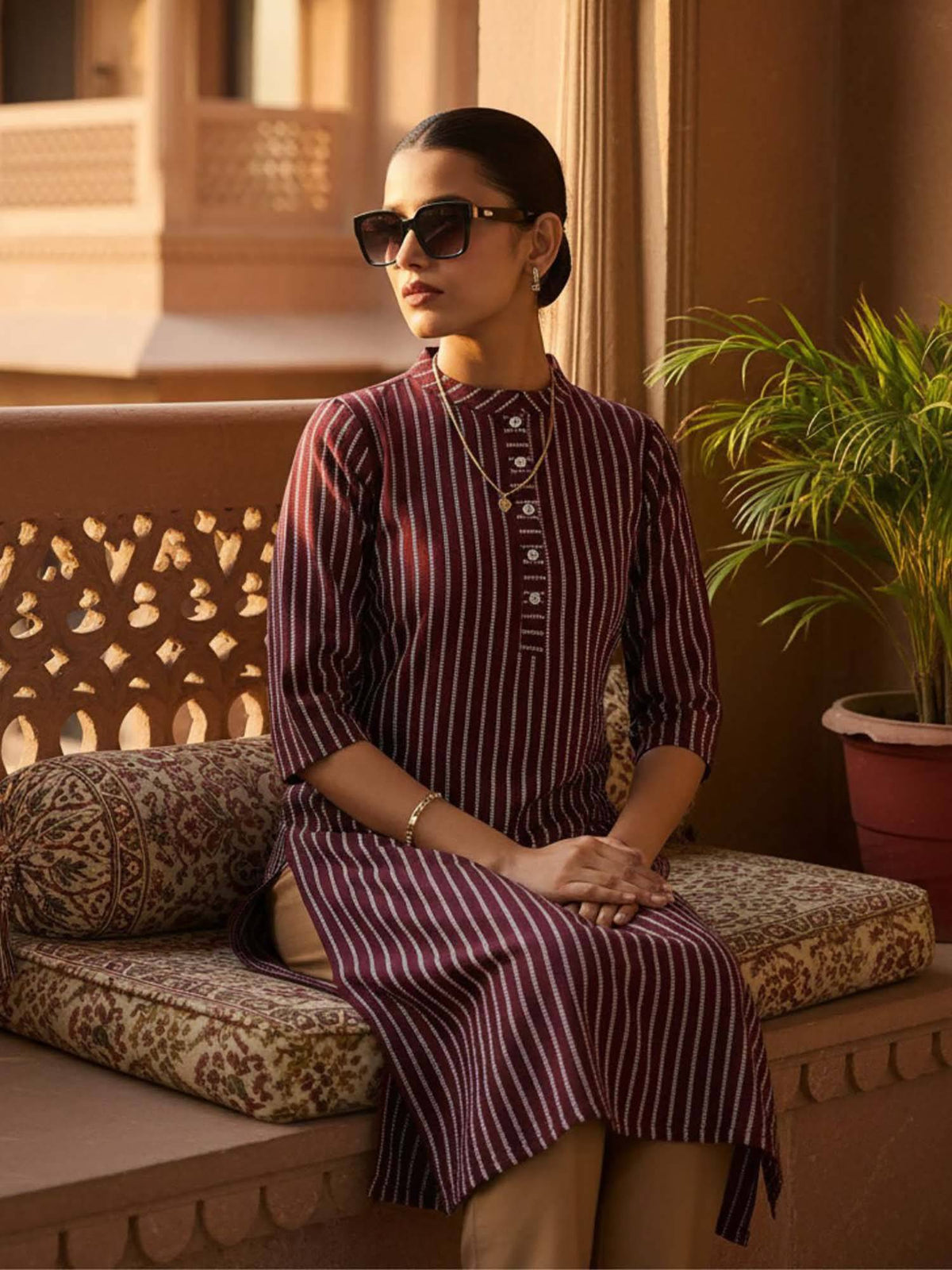 Purple Stripes Regular Kurta | U3S - view 7