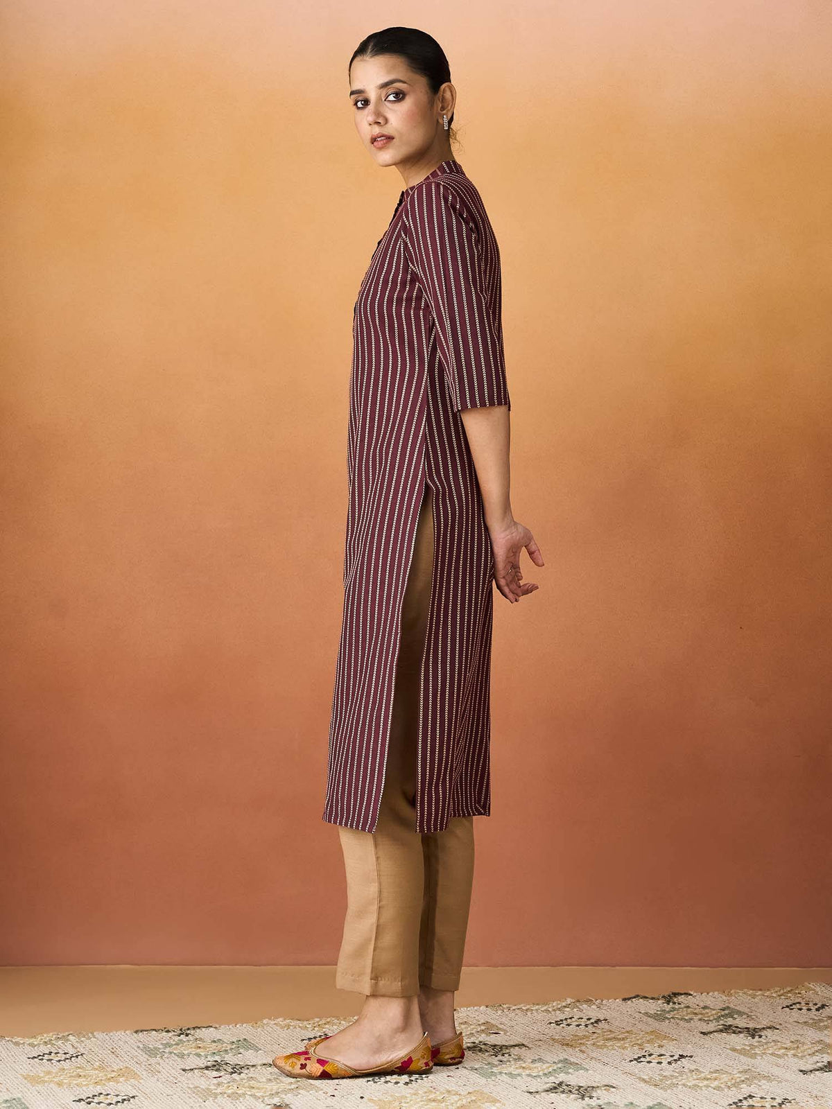 Purple Stripes Regular Kurta | KDG - view 9
