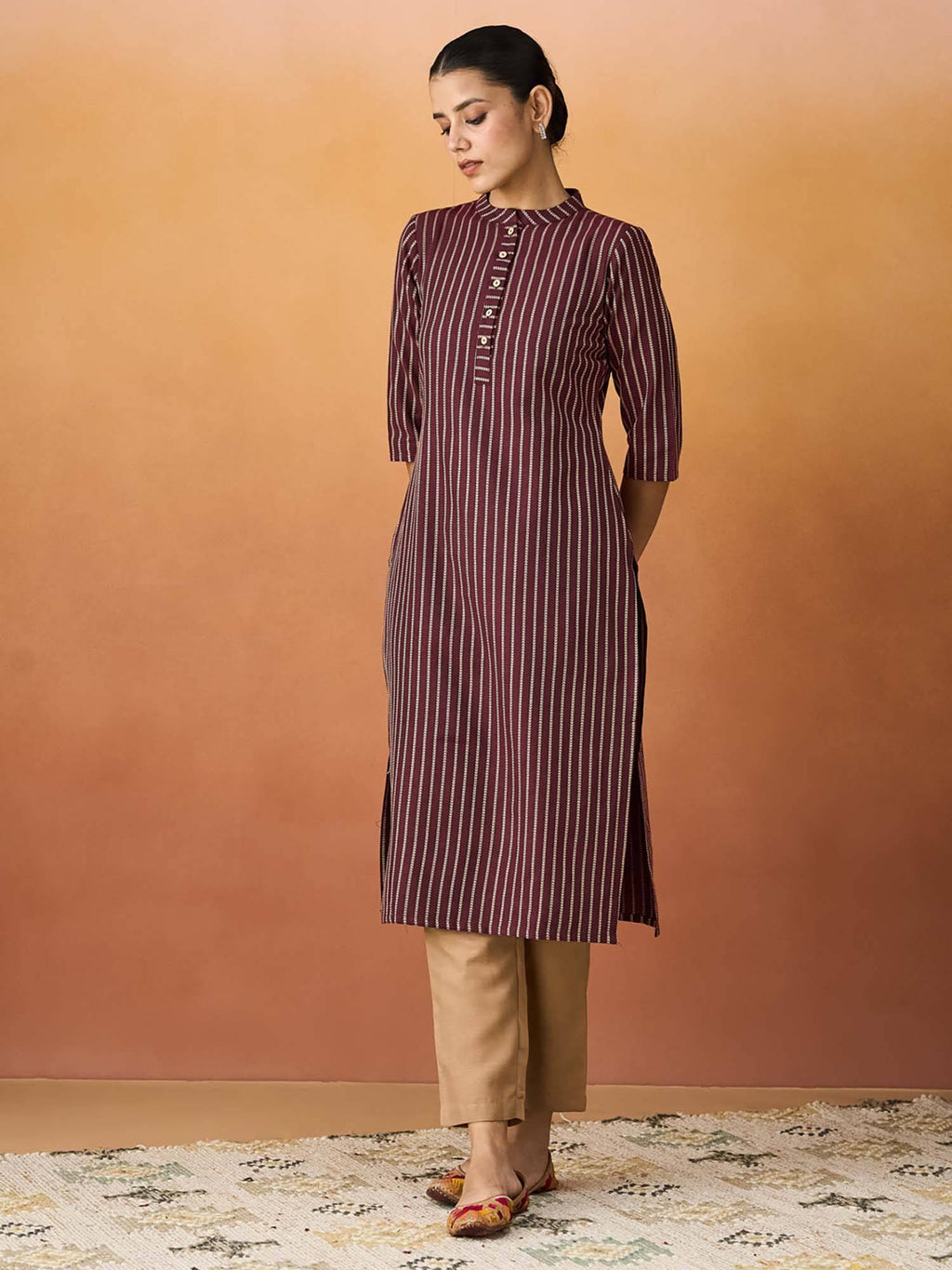 Purple Stripes Regular Kurta | KDG - view 12