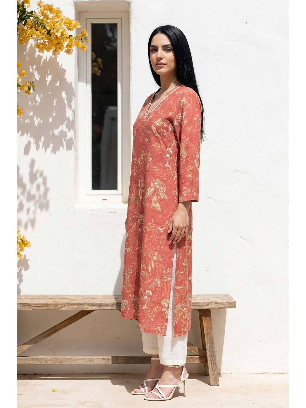 Rust Floral Straight Kurta | KDG - view 3