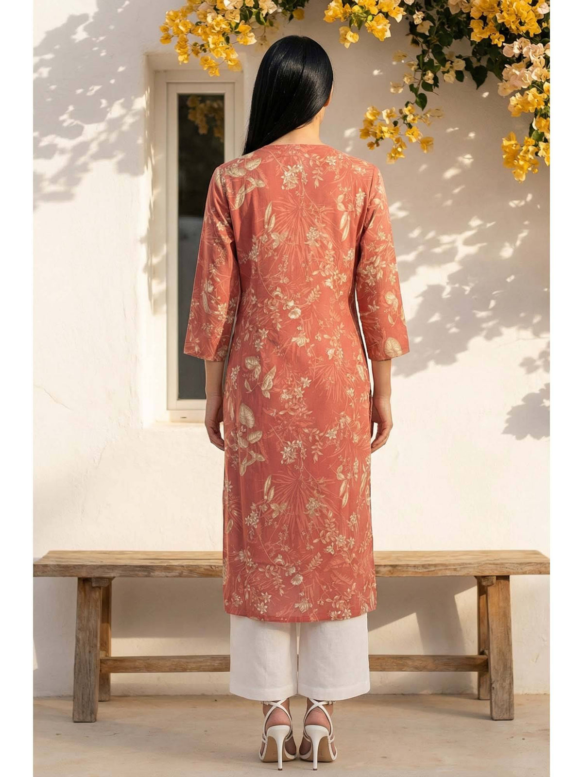 Rust Floral Straight Kurta | KDG - view 4