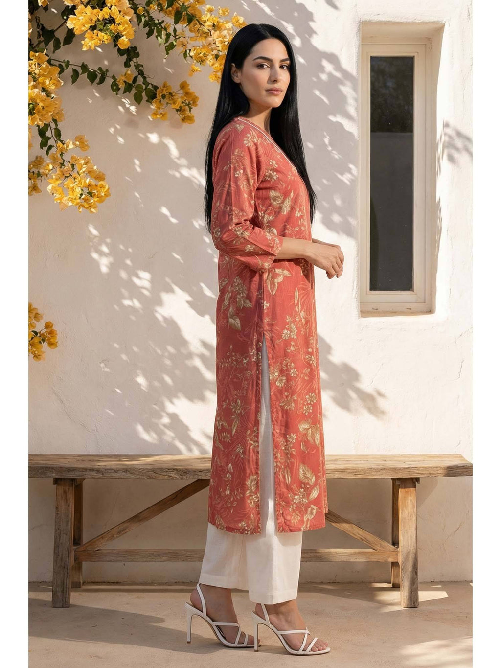 Rust Floral Straight Kurta | FY93 - view 5