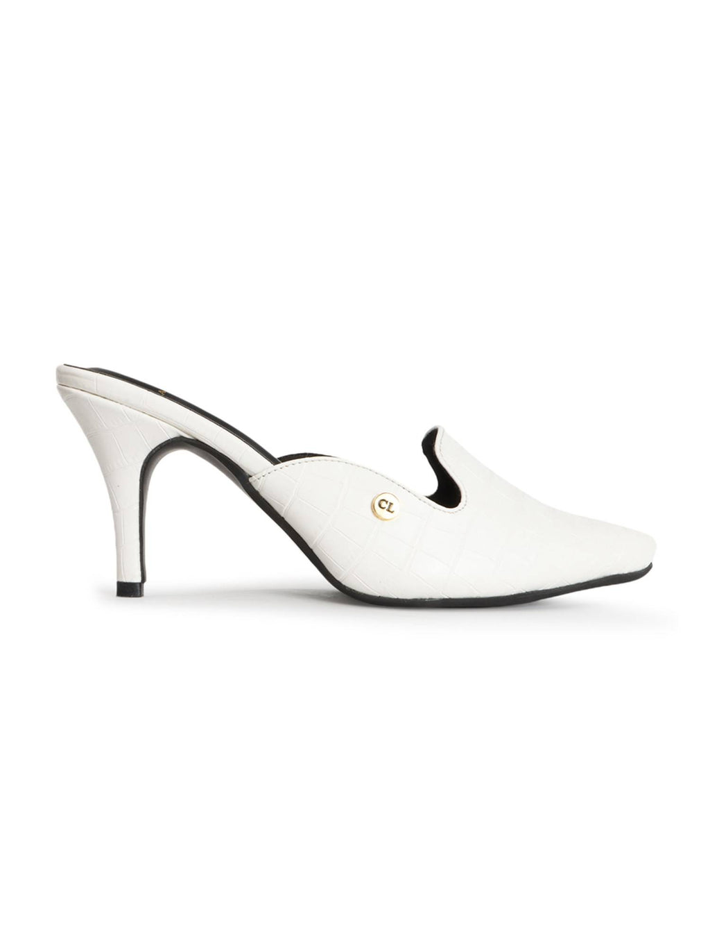 White Open Back Textured Women Mules | H78 - view 4