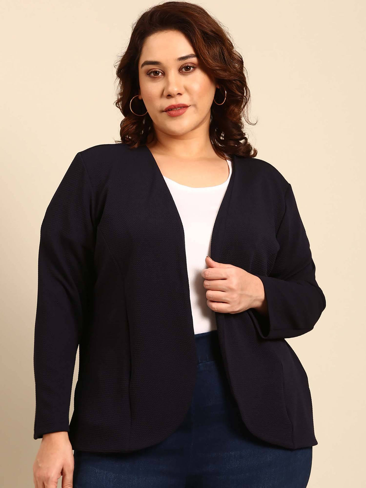 Plus Size Black Embossed Front Open Jacket | JC78 - view 1