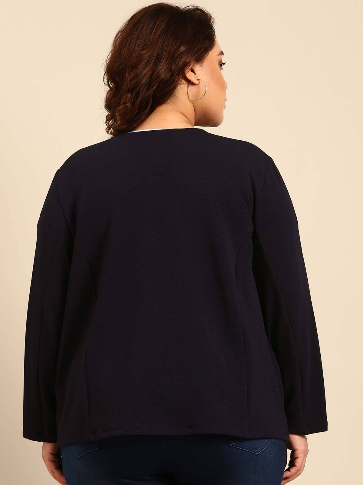 Plus Size Black Embossed Front Open Jacket | JC78 - view 2