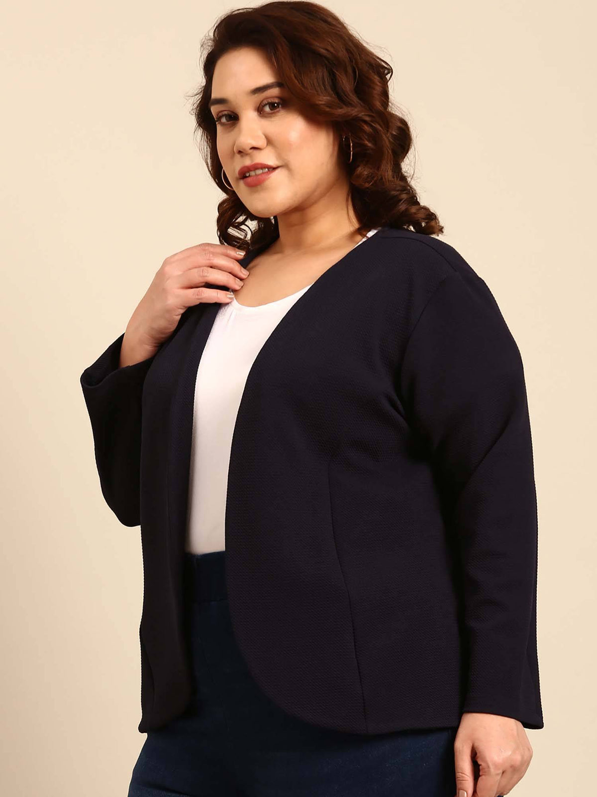 Plus Size Black Embossed Front Open Jacket | JC78 - view 3