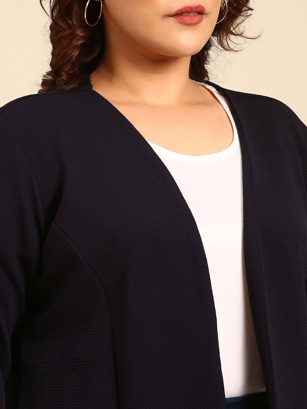 Plus Size Black Embossed Front Open Jacket | JC78 - view 4