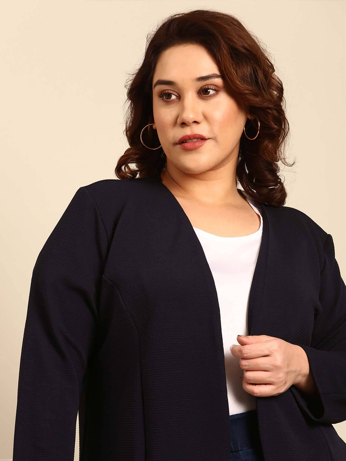 Plus Size Black Embossed Front Open Jacket | JC78 - view 5