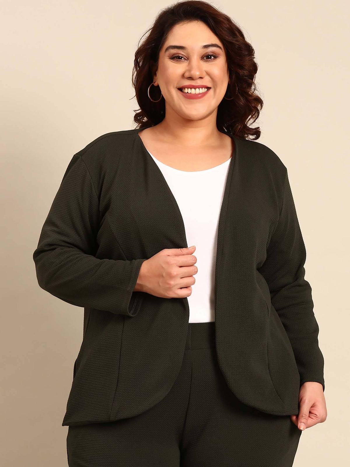 Plus Size Black Embossed Front Open Jacket | JC78 - view 8