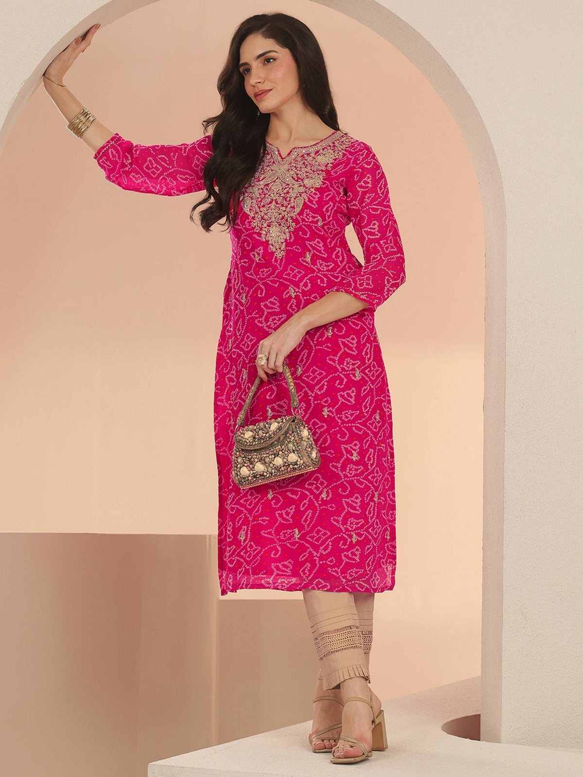 Women Chiffon Pink Kurta | KDG - view 1