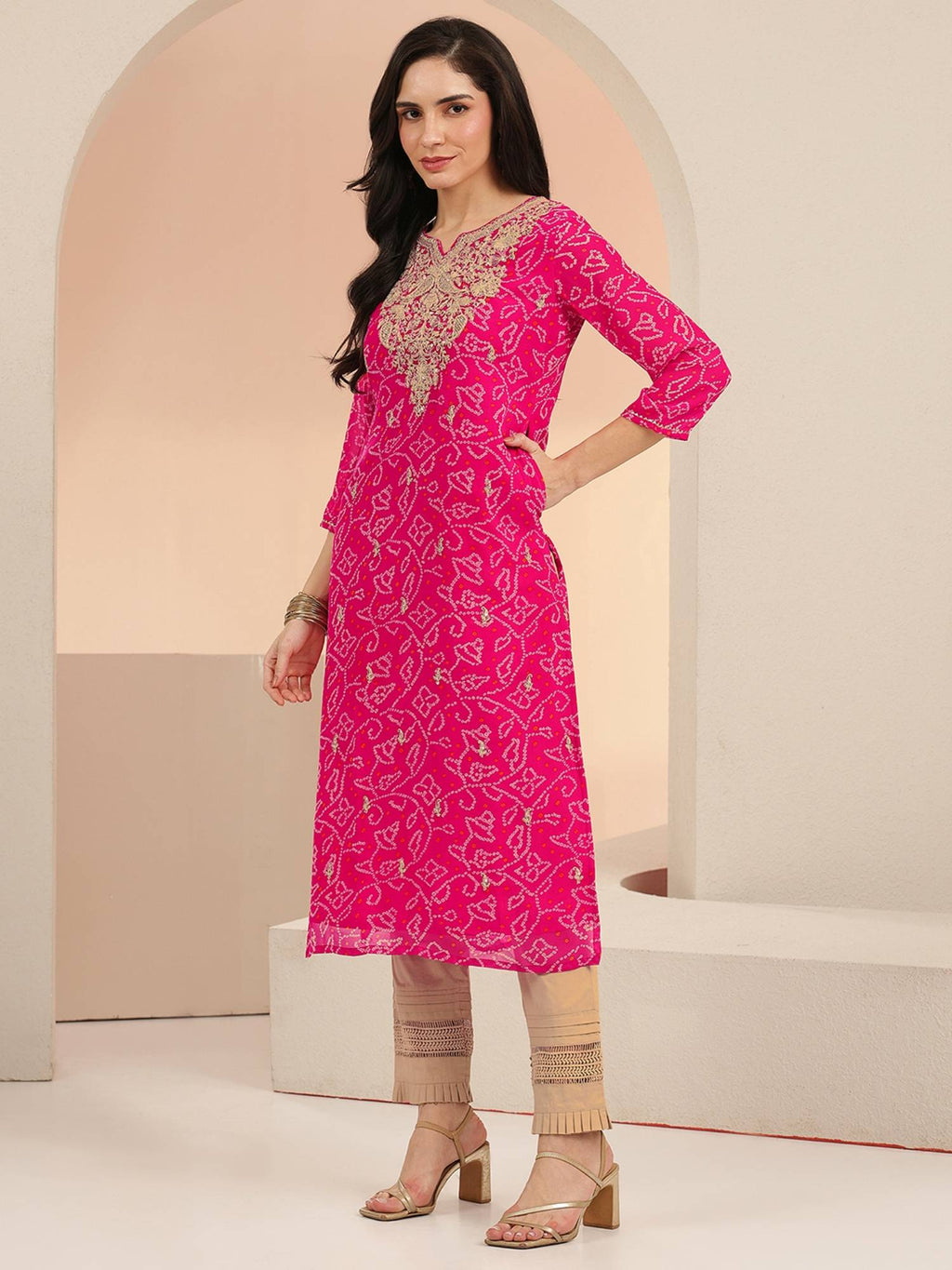 Women Chiffon Pink Kurta | KDG - view 2