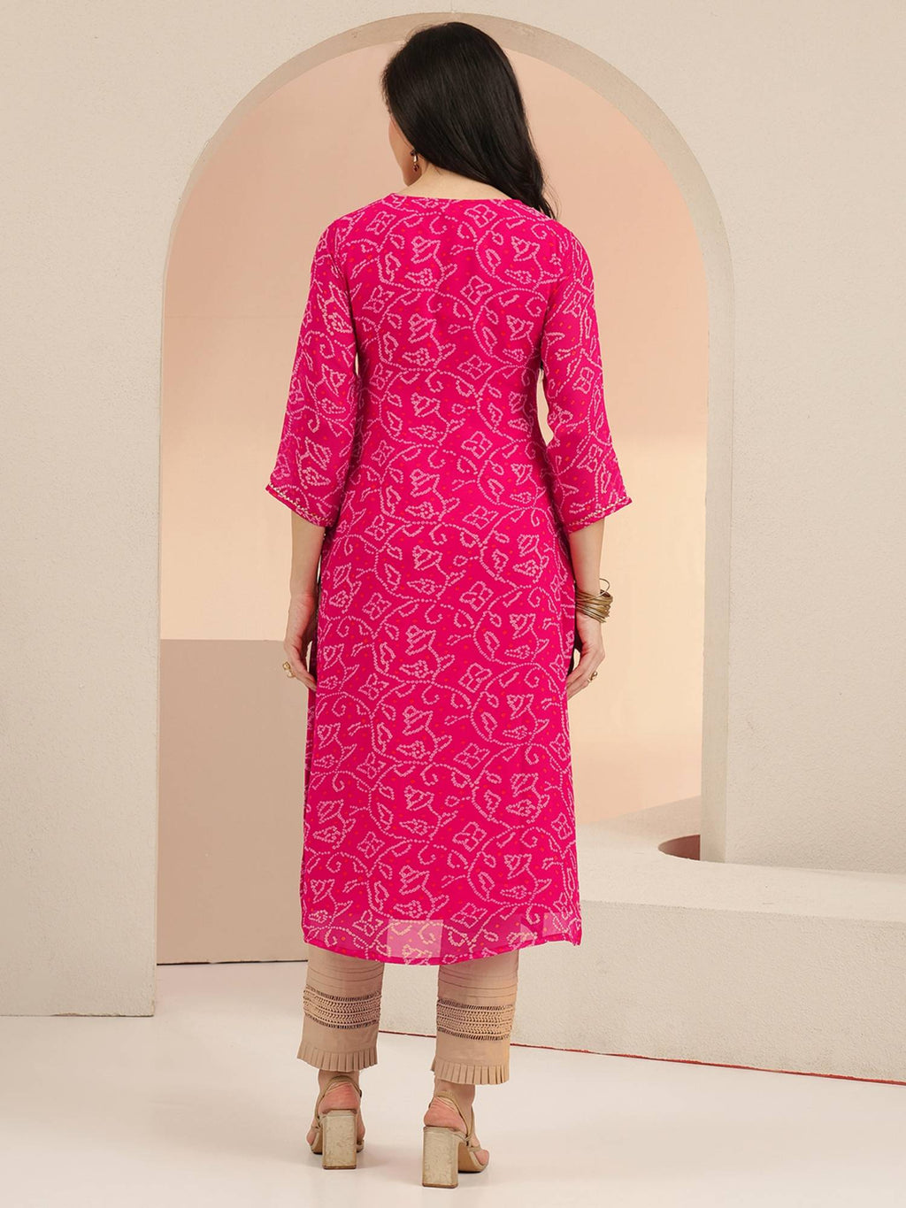 Women Chiffon Pink Kurta | KDG - view 3