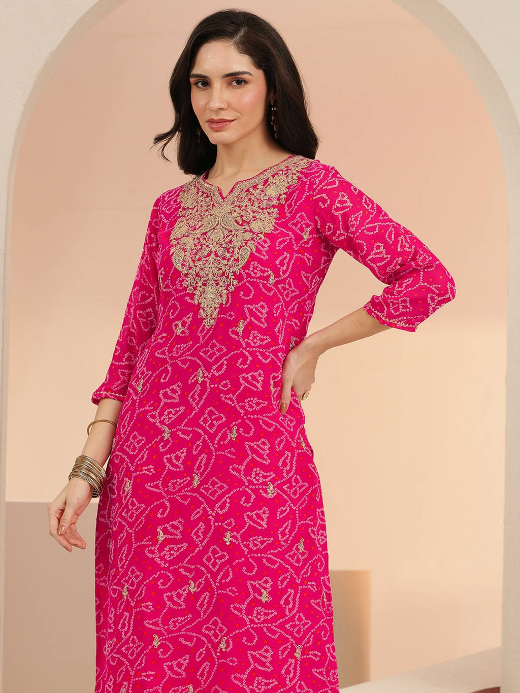 Women Chiffon Pink Kurta | KDG - view 4