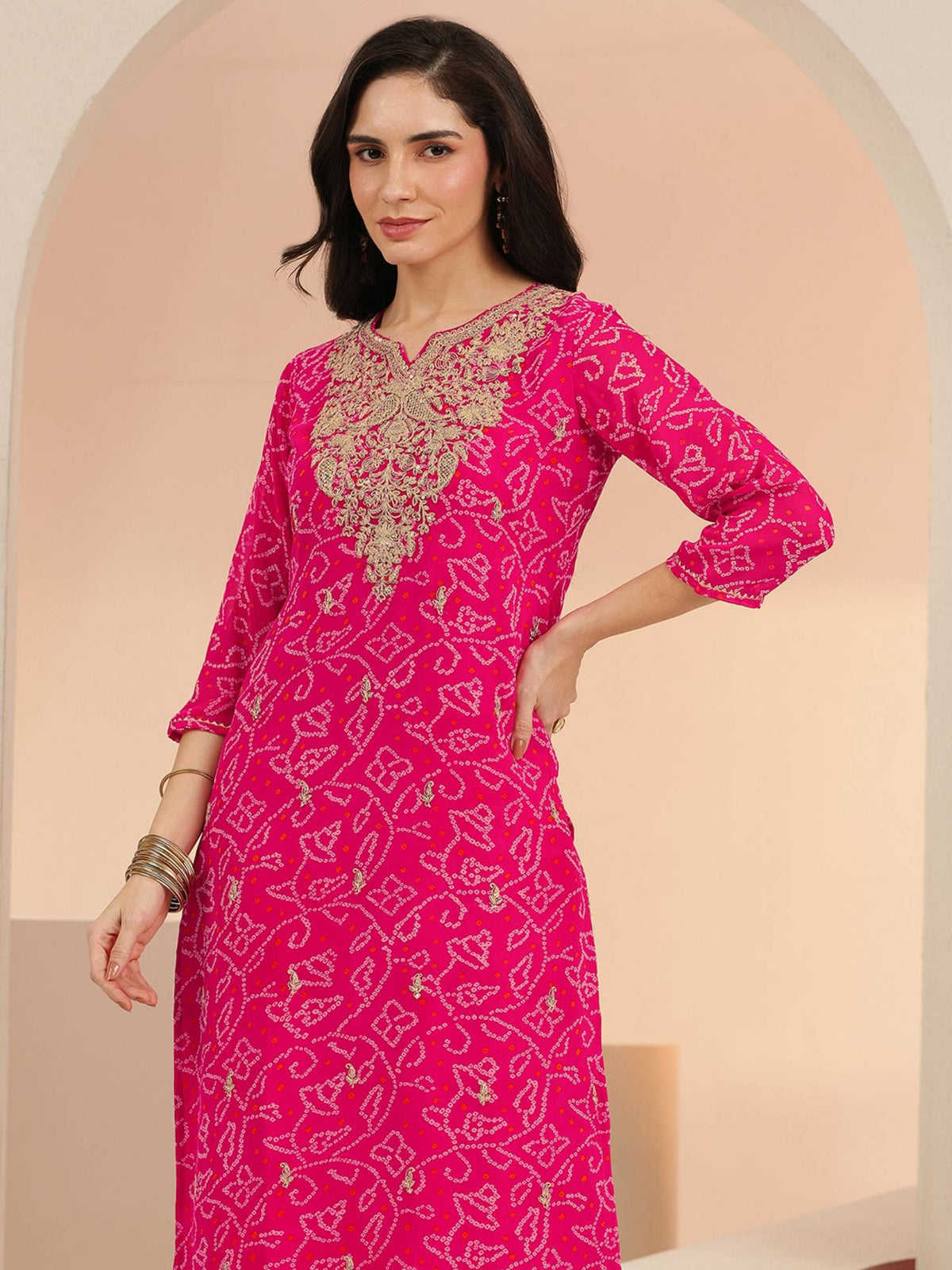Women Chiffon Pink Kurta | KDG - view 4