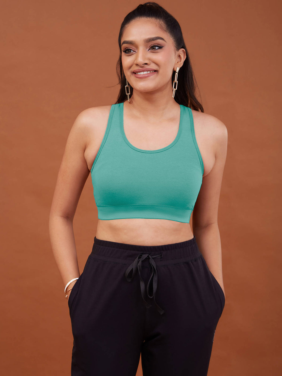 Cotton Slip On Sports Bra with Removable Cups NYK059 Navy | sb09 - view 58