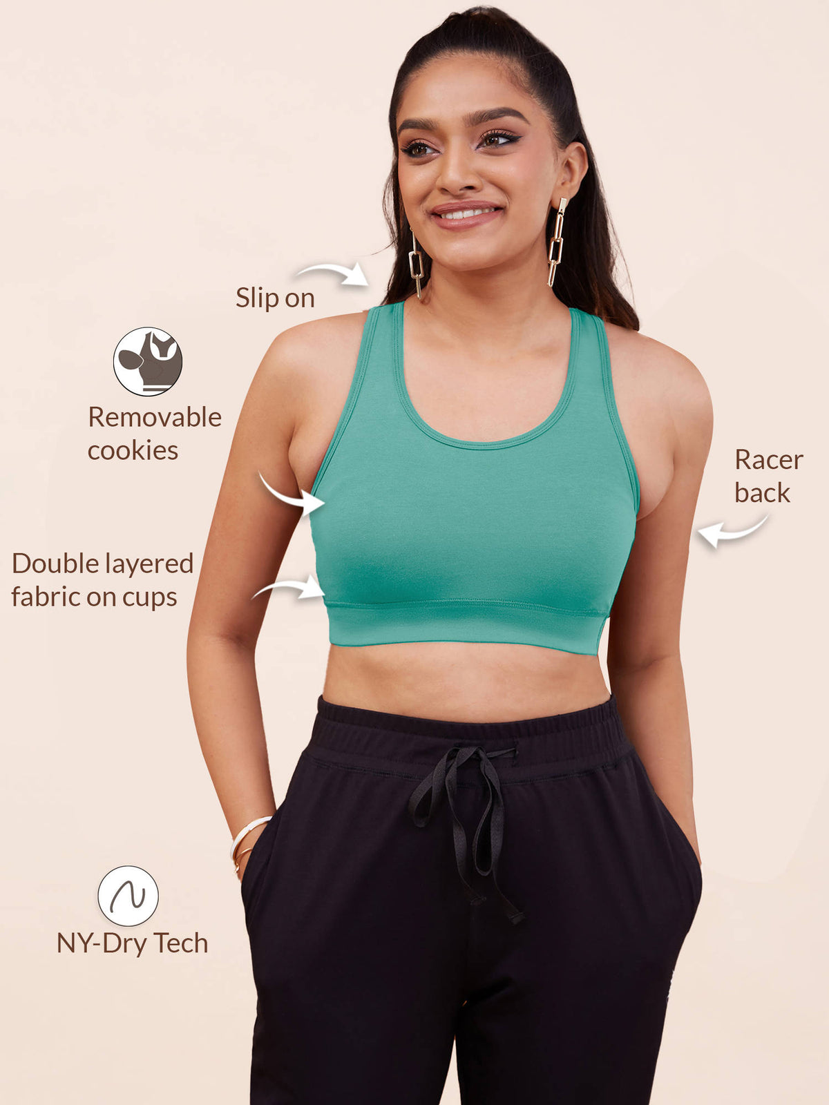Cotton Slip On Sports Bra with Removable Cups NYK059 Navy | sb09 - view 59