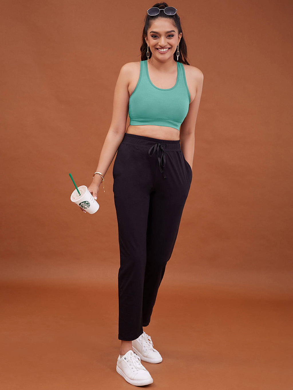 Cotton Slip-On Sports Bra with Moulded Removable Cups for Yoga & Walking NYK059 Black | sb09 - view 37