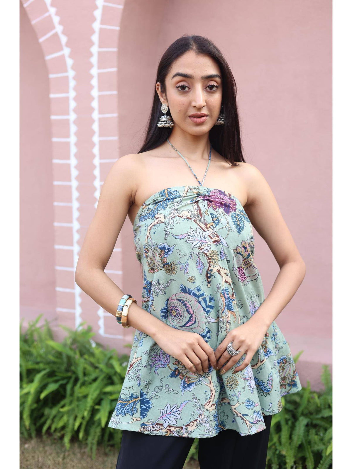 Green Floral Top for Women | HT67 - view 1