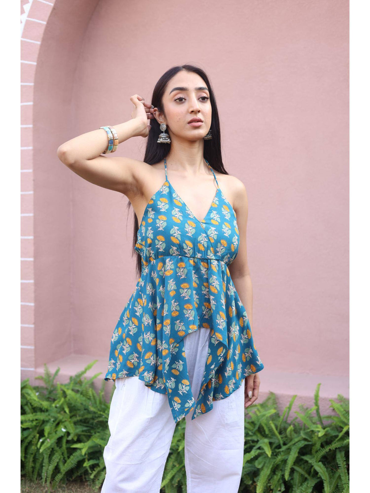 Teal Floral Top for Women | HT67 - view 3