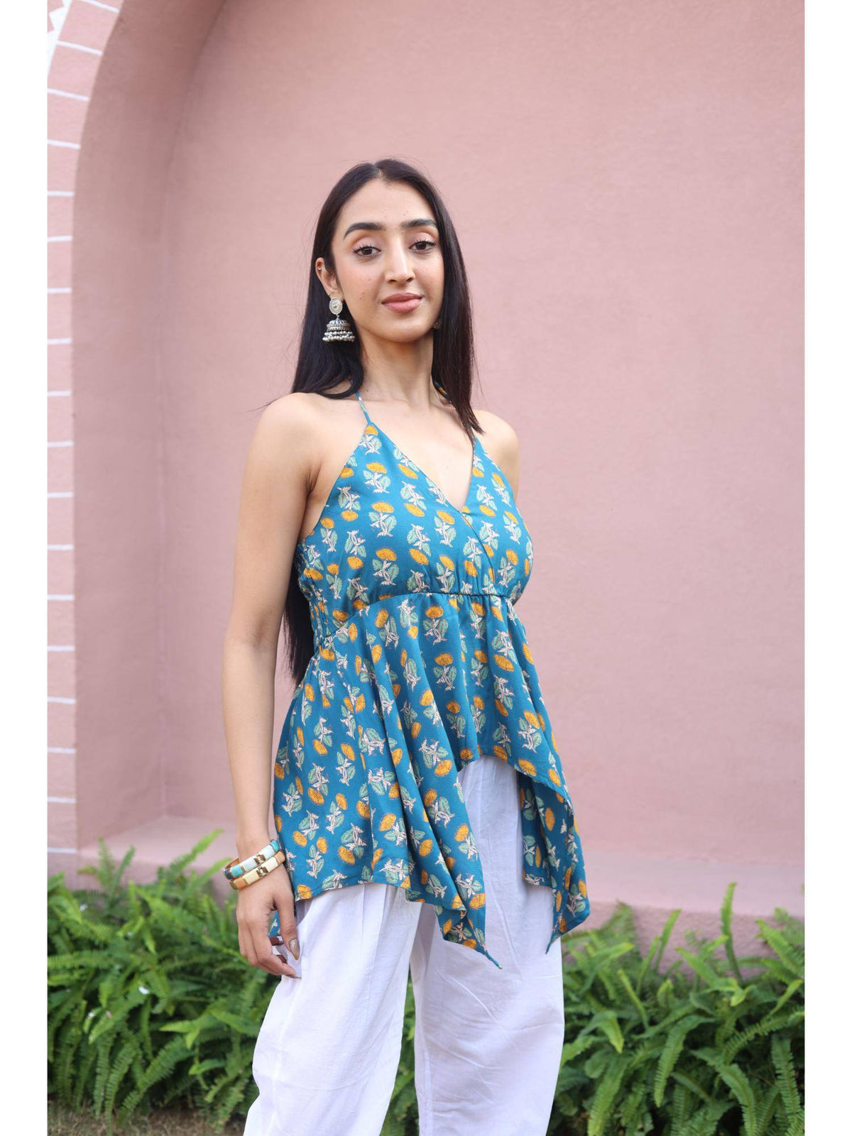 Teal Floral Top for Women | HT67 - view 4
