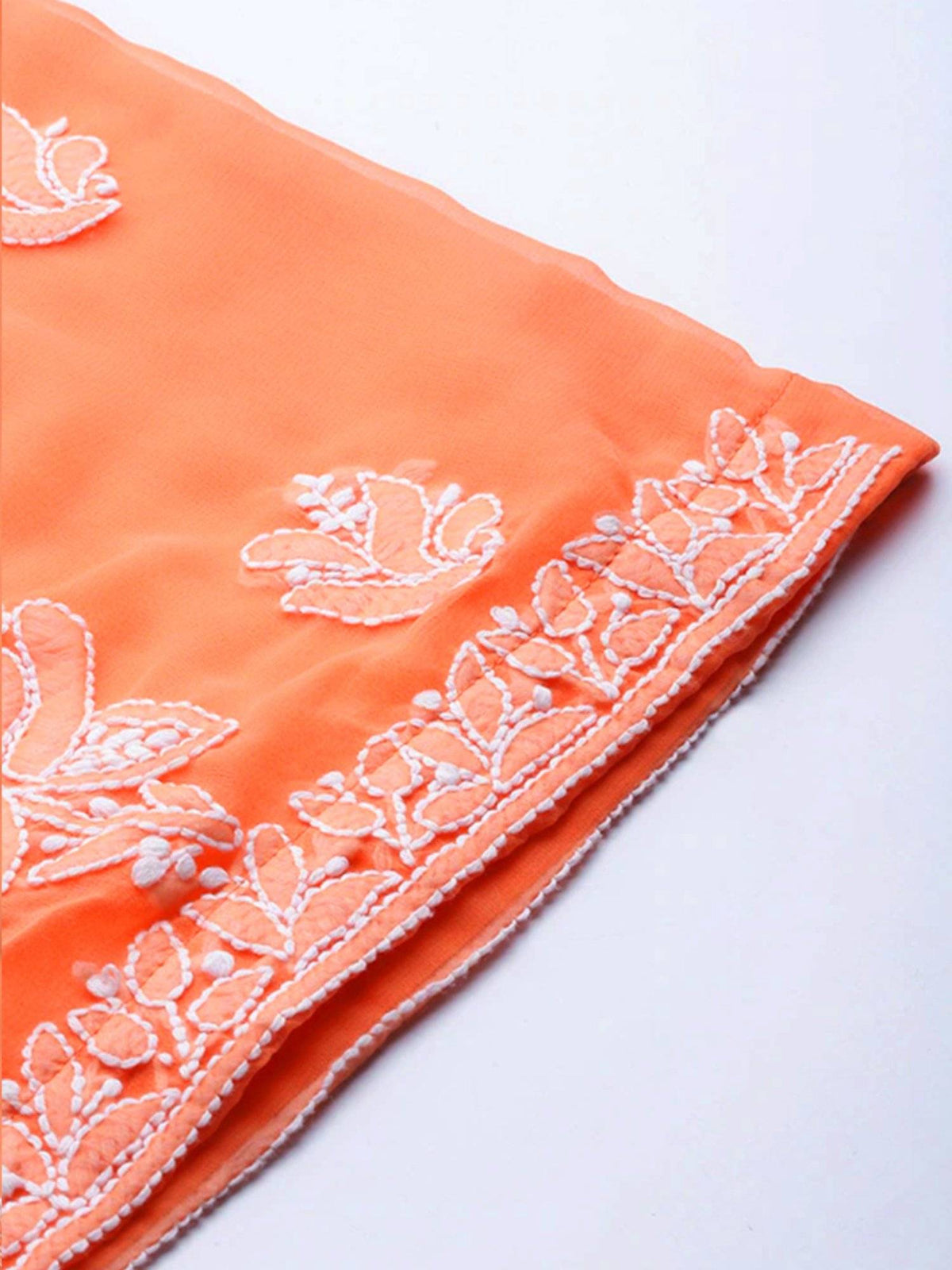 Hand Embroidered Yellow Georgette Lucknowi Chikankari Unstitched Dress Material (Set of 3) | D56 - view 22