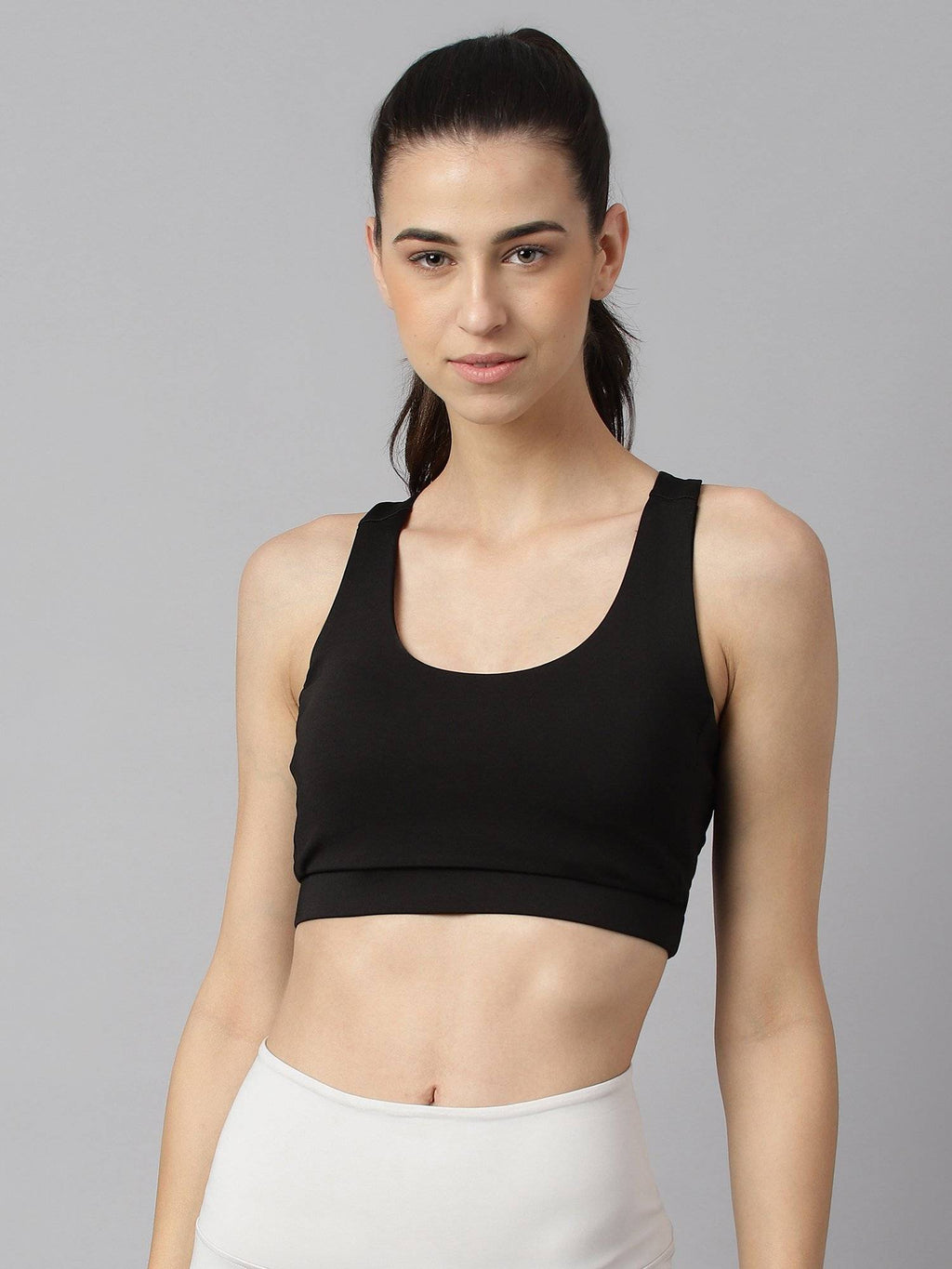 Women Black Anti Static Slim Fit Low Impact Sports Bra | sb09 - view 1