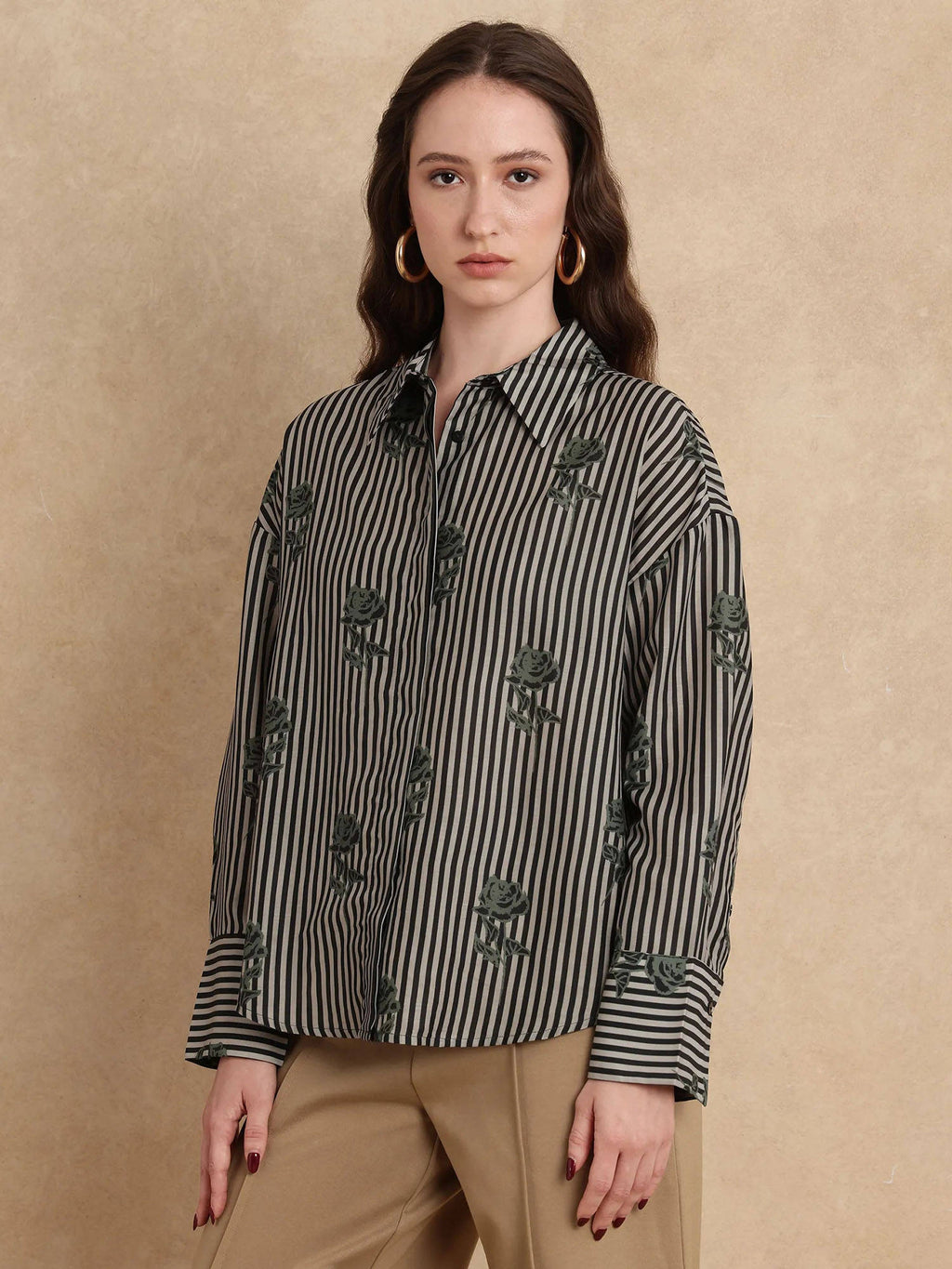 Ronrayzo Dark Green Striped Regular Shirt | S67 - view 3