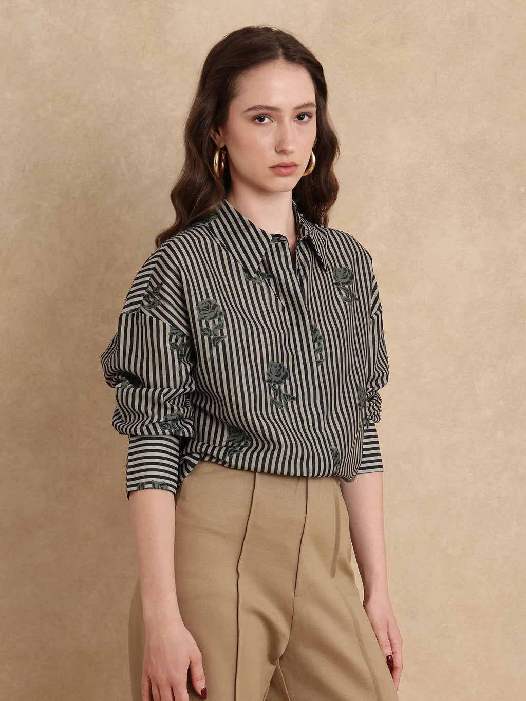 Ronrayzo Dark Green Striped Regular Shirt | S67 - view 4