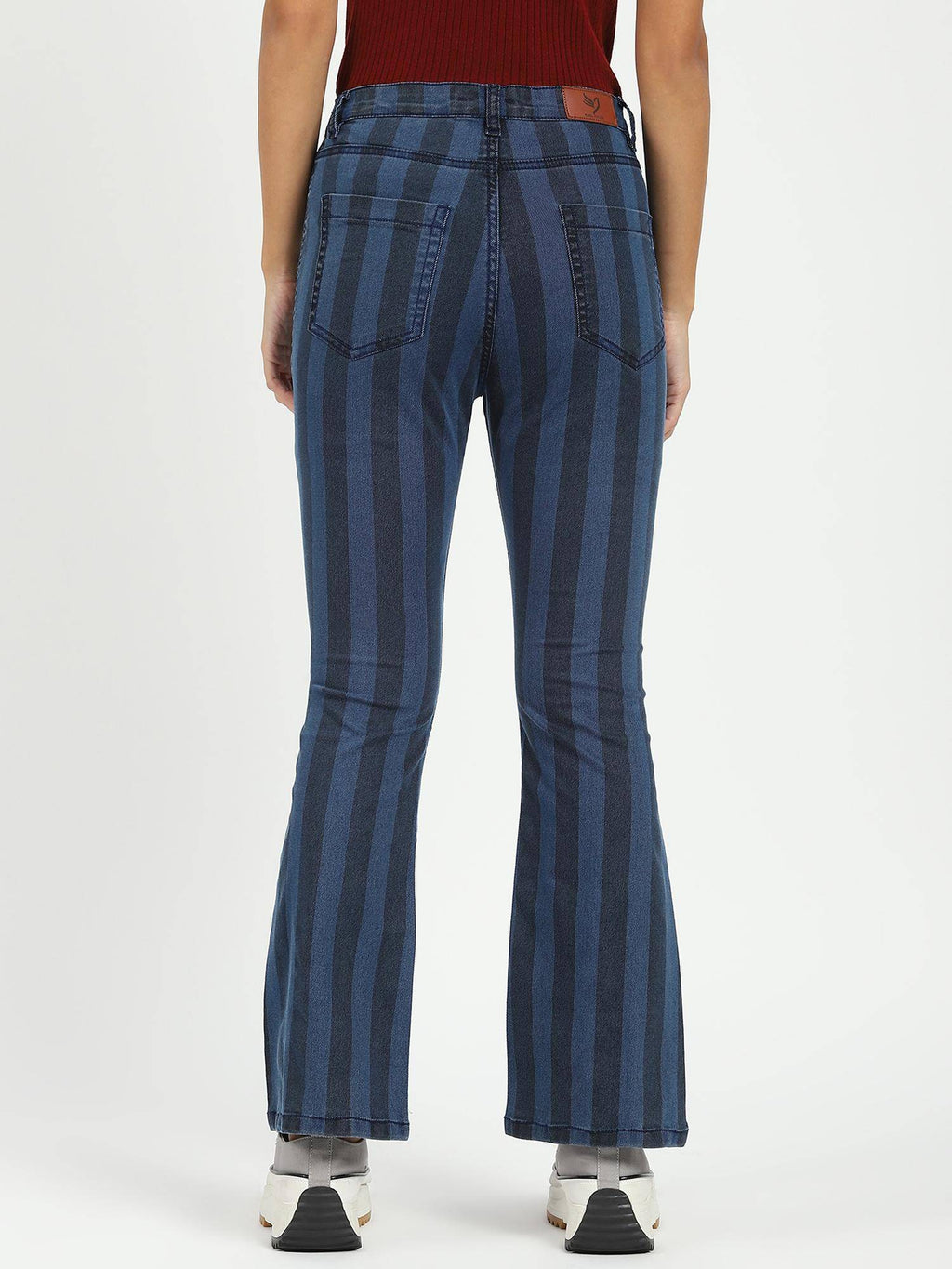 Womens Cotton Blend Stripes Bootcut Jeans | BT10 - view 4